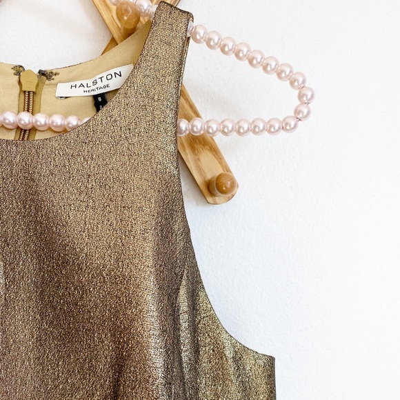 HALSTON HERITAGE BNWT gold peplum dress. - Picture 5 of 7